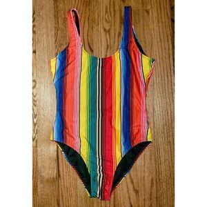 Anthropologie's ONIA Striped One Piece Low Back Rasta Swimsuit Women's Size XL
